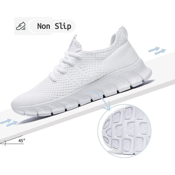 EkRBXA Men White Gym Shoes Non Slip Walking Athletic Slip on Breathable Sneakers - Picture 4 of 7